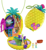 Polly Pocket GKJ64 - Caja portátil de bolsillo de piña con 8 funciones divertidas, muñecas Polly y Purple, 2 accesorios y hoja de pegatinas; juguete para niños a partir de 4 años Muñecas Naty Shop Bolso Piña
