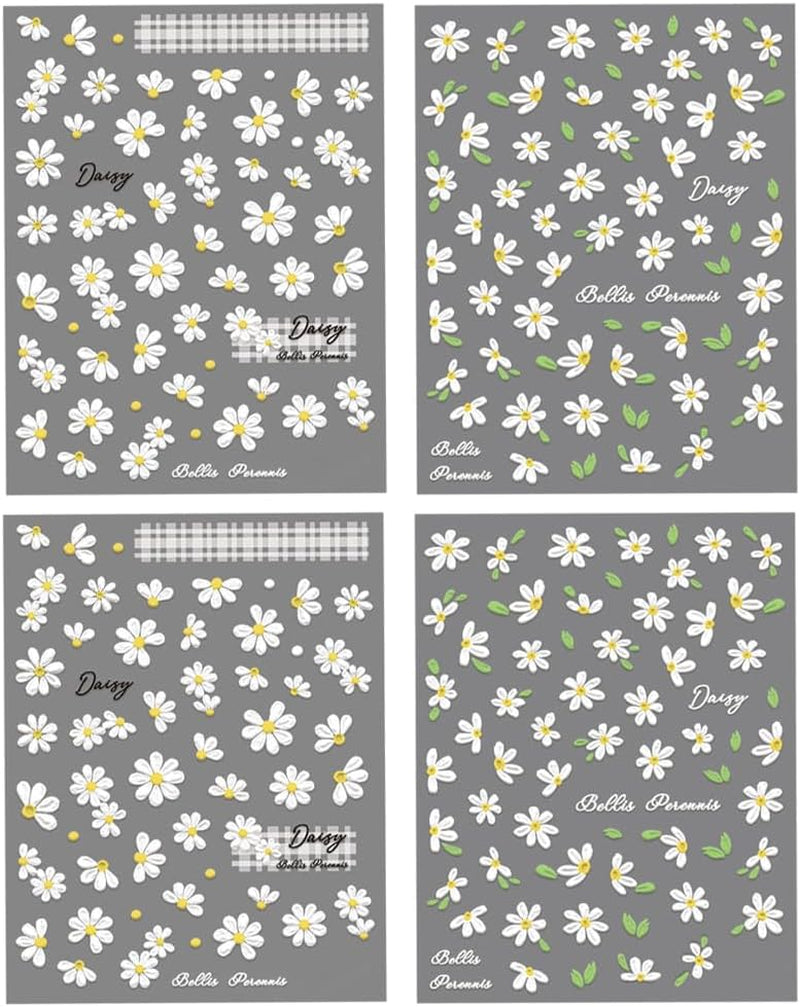 5D en relieve margaritas blancas pegatinas de uñas flores pegatinas de uñas flores pegatinas autoadhesivas pegatinas de arte de uñas margaritas accesorios de decoración de uñas pegatinas de diseño de flores arte de uñas