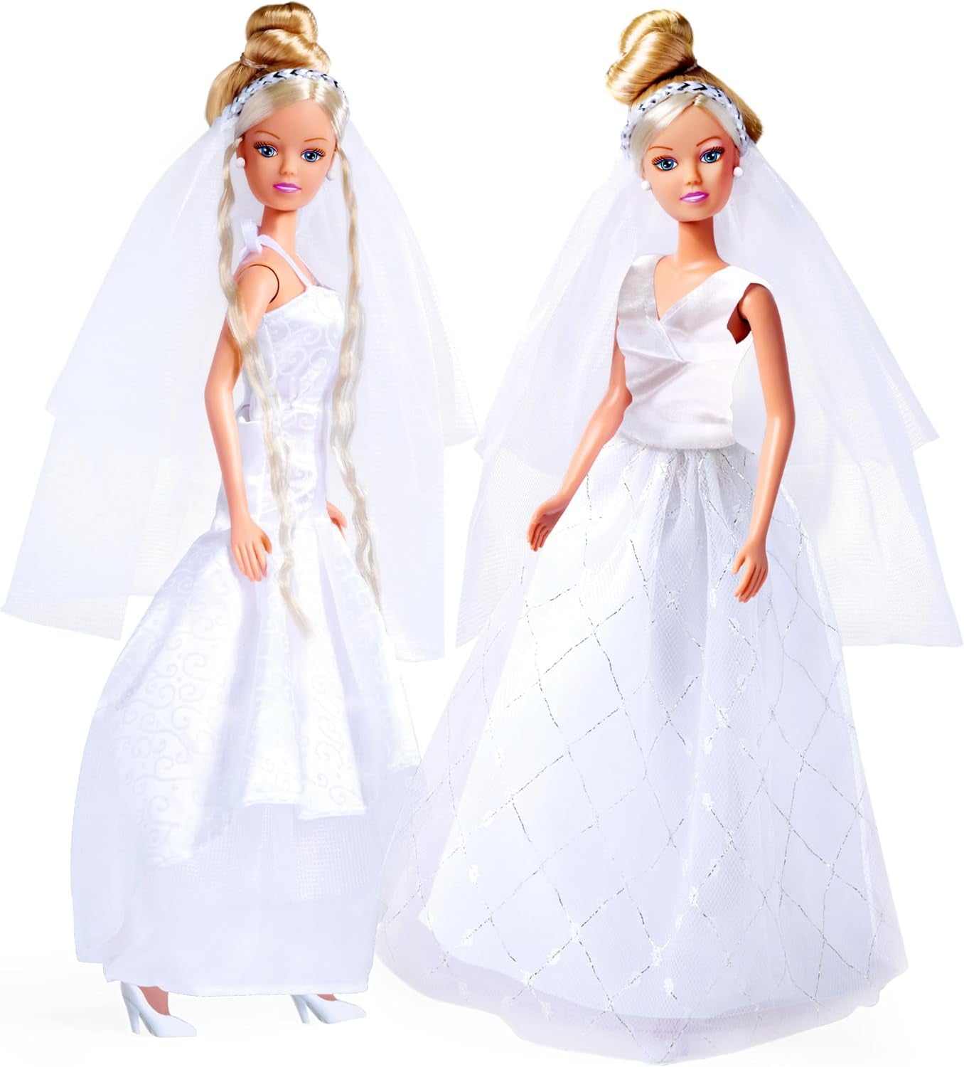 Simba 105733414 - Vestido de novia Steffi Love, 2 diseños surtidos, Solo se proporciona un artículo, Muñeca con un hermoso vestido de novia, 29 cm, Edad 3+