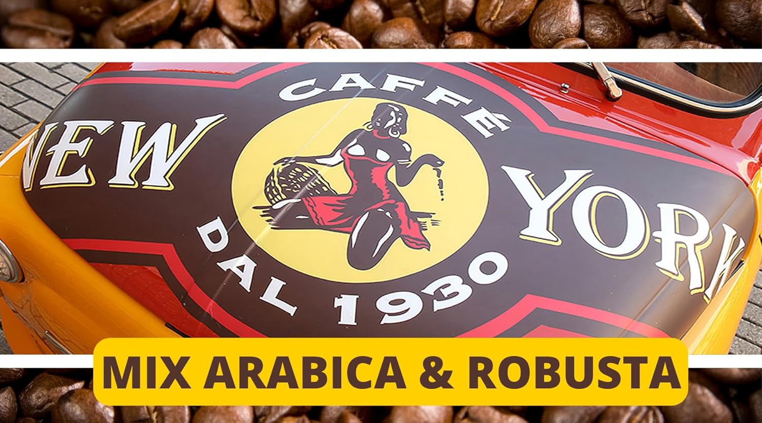 New York Coffee - EXTRA P - Café en granos, sabor fuerte y decisivo, granos de Arábica y Robusta, para moler, espresso italiano, mezcla en barra - calidad premium desde 1930 - 1 kg, granos