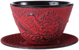 – Juego de Té Dragón Chino – 1 Tetera, 4 Tazas de Hierro Fundido y Colador de Té – Capacidad 0,8L – Decoración Asiática Japonesa – Idea de Regalo para Vajilla Japonesa – Color Rojo
