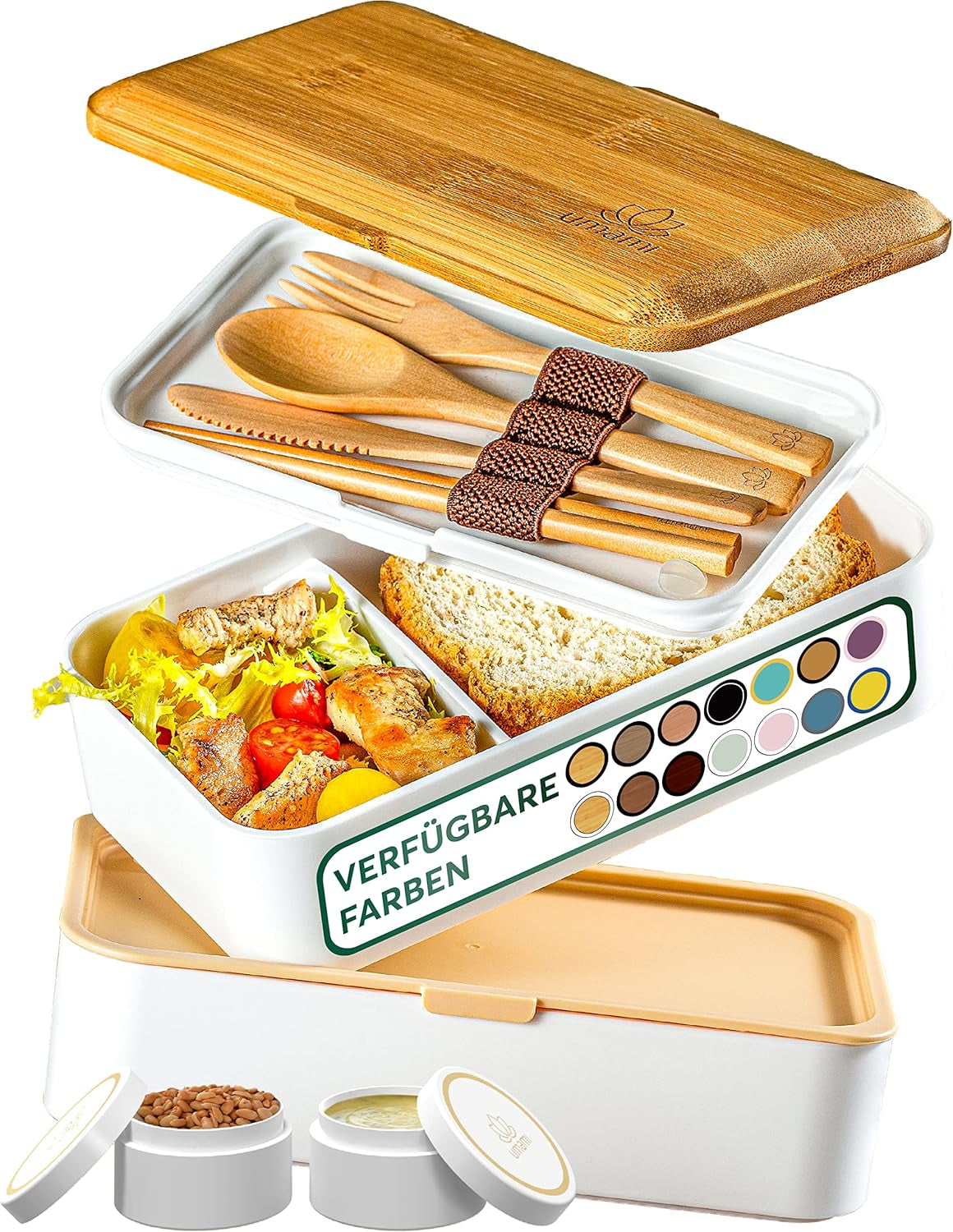 Umami Fiambrera para Adultos, Fiambrera Bento Apilable a Prueba de Fugas con 4 Cubiertos y Compartimentos, Fiambrera para Adultos, Recipiente para Ensalada para Llevar, Fiambrera para Picnic/Oficina, Gris Carbón, 1500ml