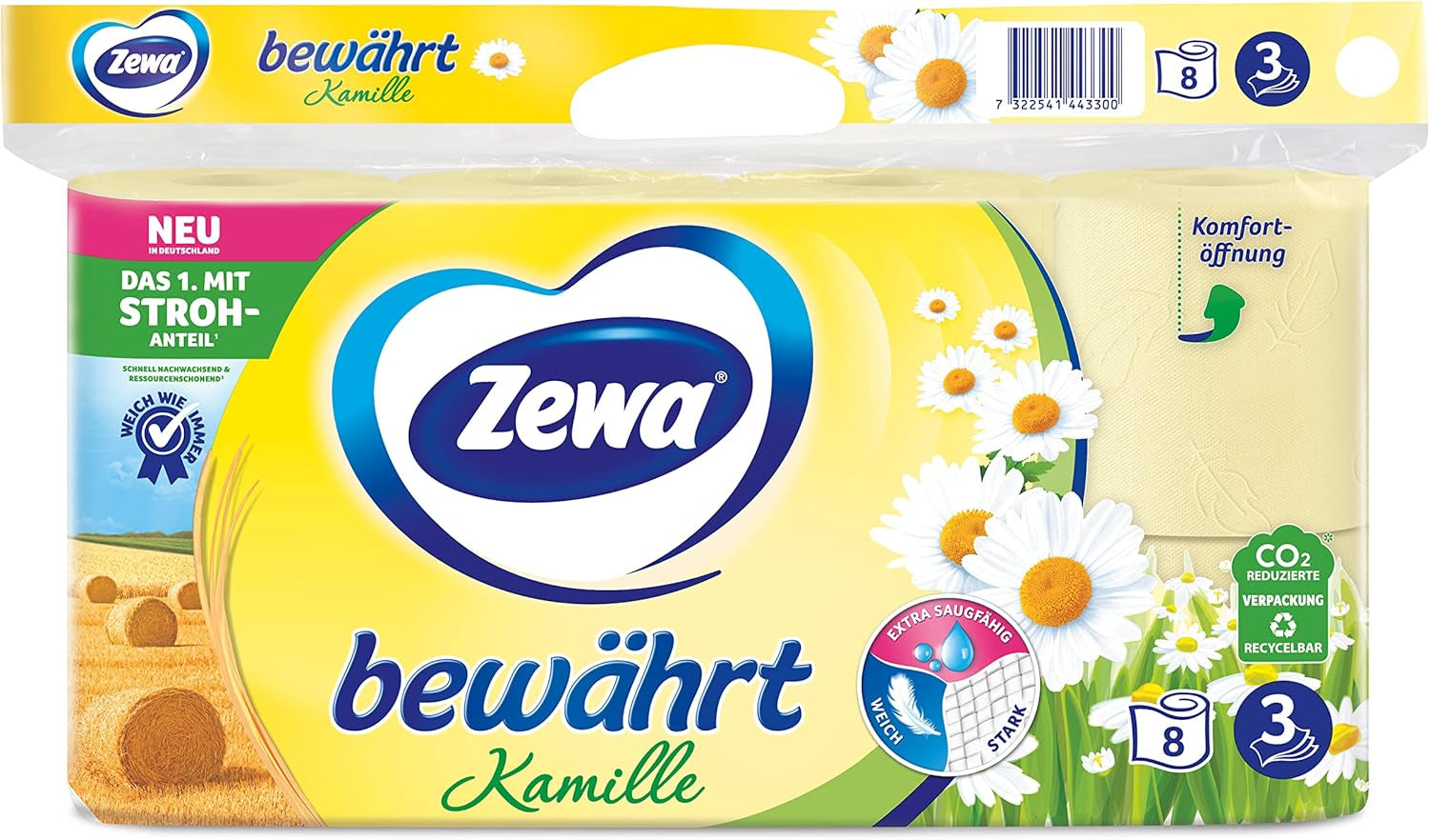 Papel higiénico de manzanilla probado Zewa con pajita 7X 8 rollos