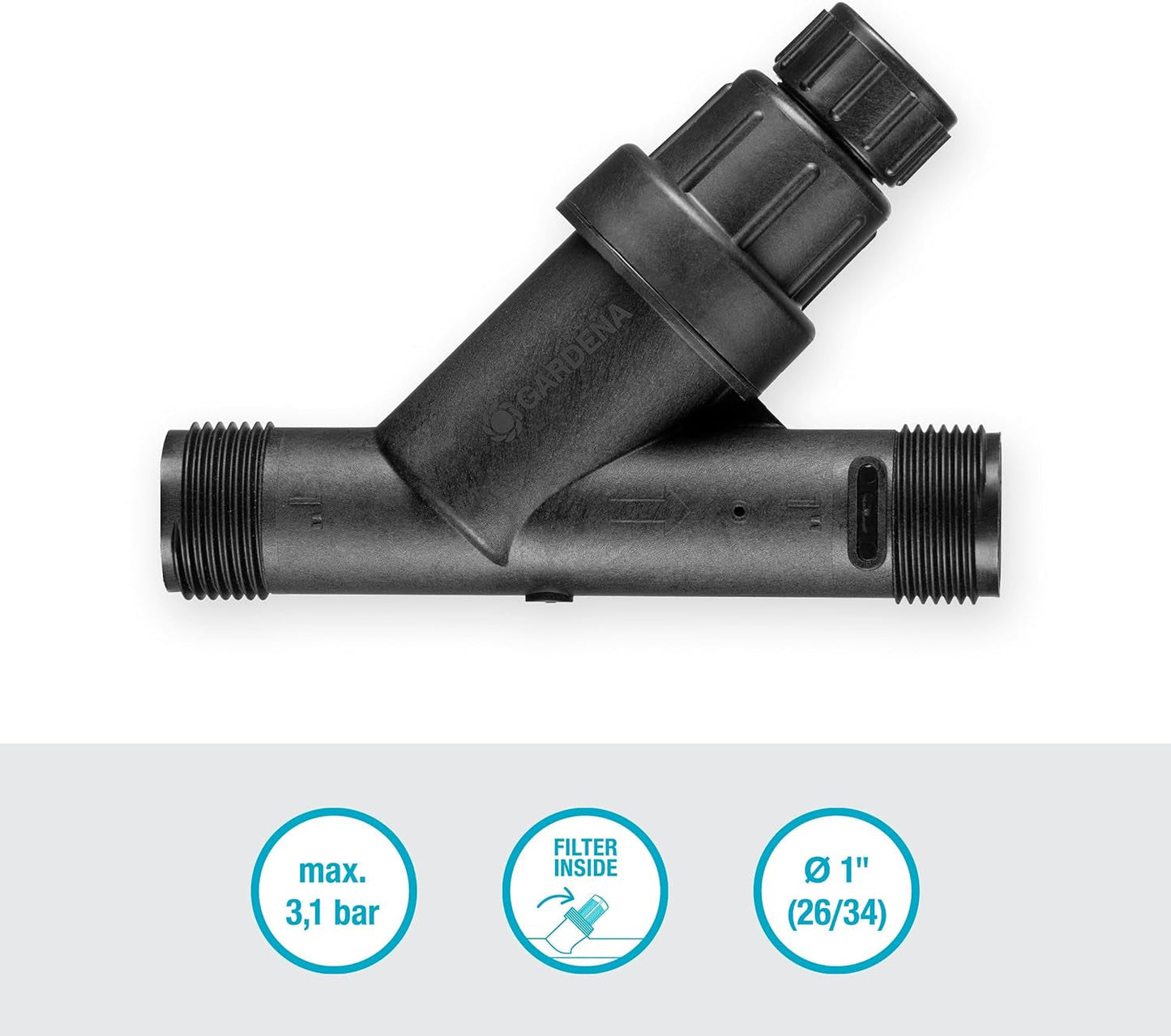 Reductor de presión para sistema de riego Gardena: Regulador de presión para una presión de agua constante de hasta 3,1 bar, accesorio de riego de jardín para compensar las fluctuaciones de presión (8200-20)