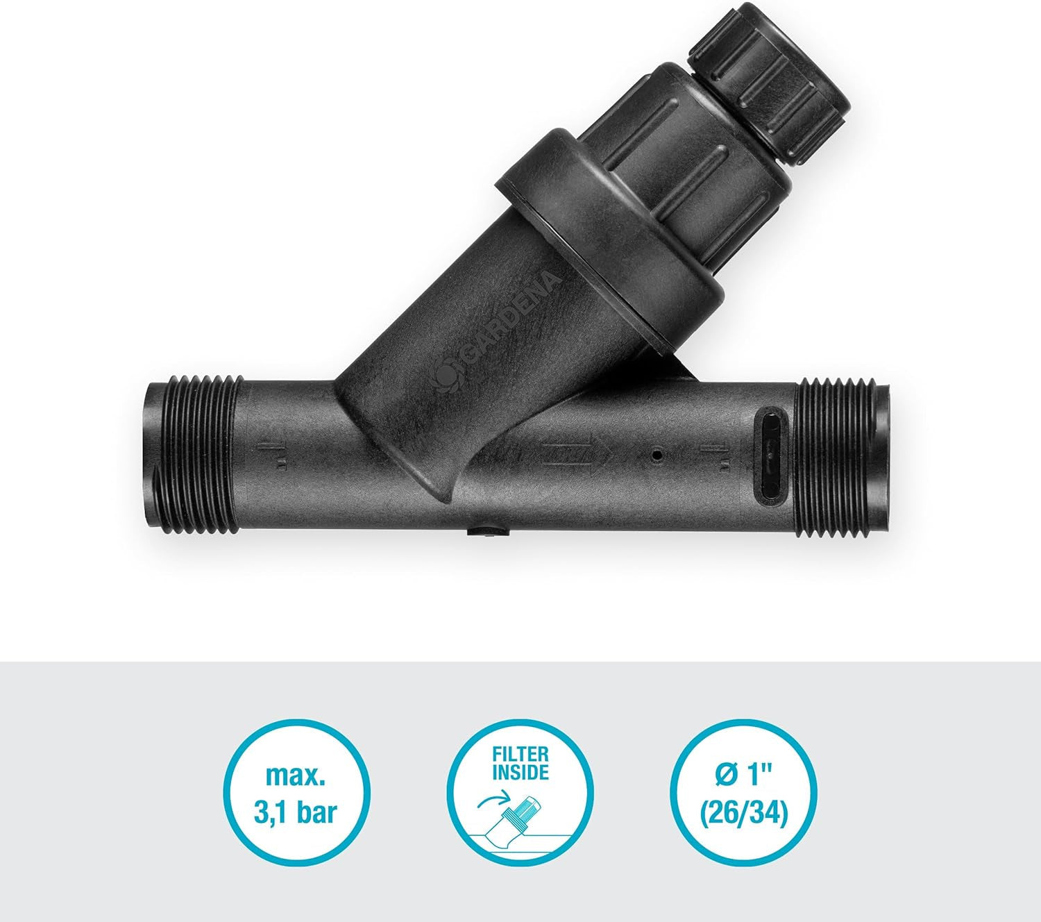 Reductor de presión para sistema de riego Gardena: Regulador de presión para una presión de agua constante de hasta 3,1 bar, accesorio de riego de jardín para compensar las fluctuaciones de presión (8200-20)