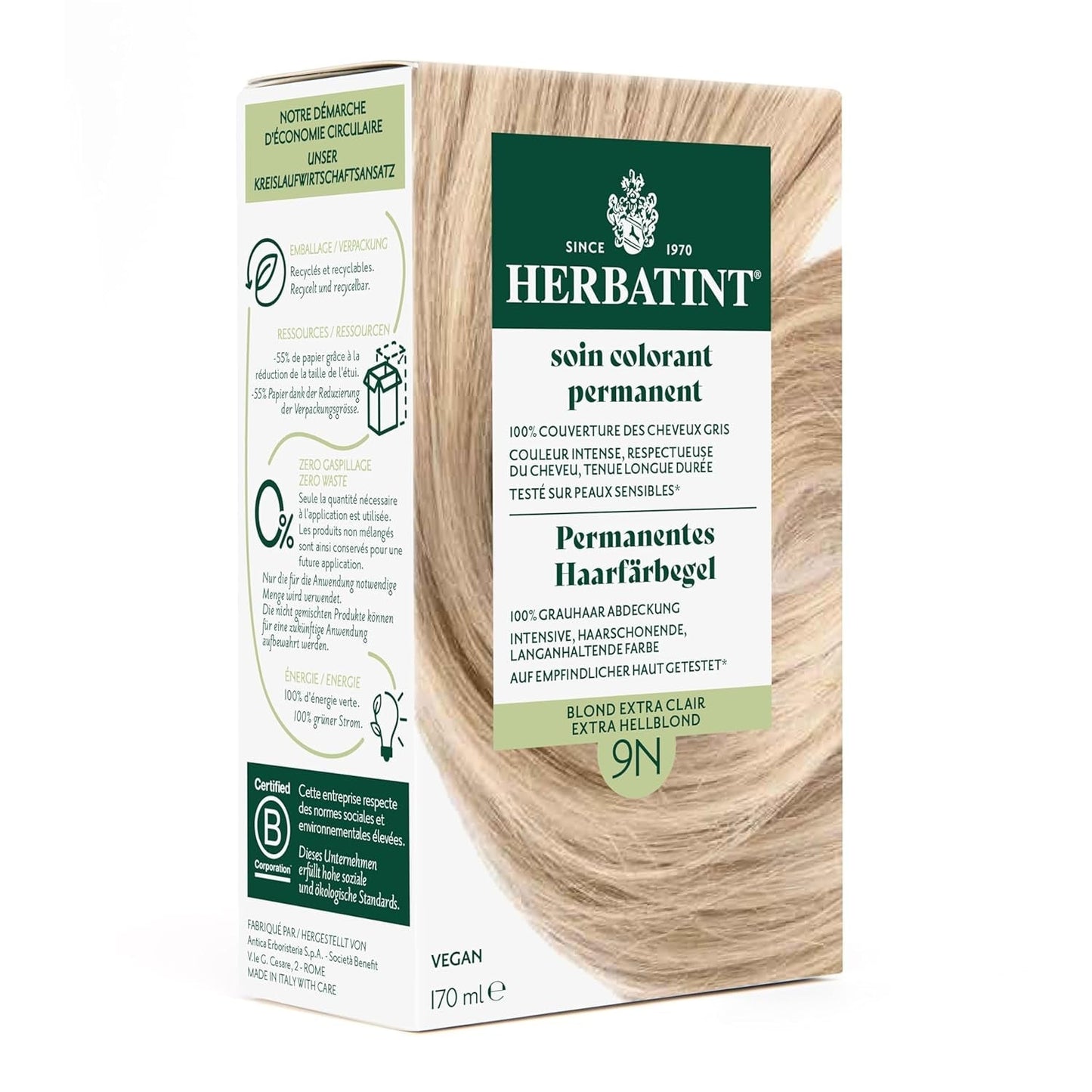 Tinte Permanente en Gel 6N Rubio Oscuro - 170ml I Sin amonia, cobertura 100% de las canas I Probado en pieles sensibles, con 8 extractos de plantas Naty Shop Tinte para el cabello 9N Rubio muy claro