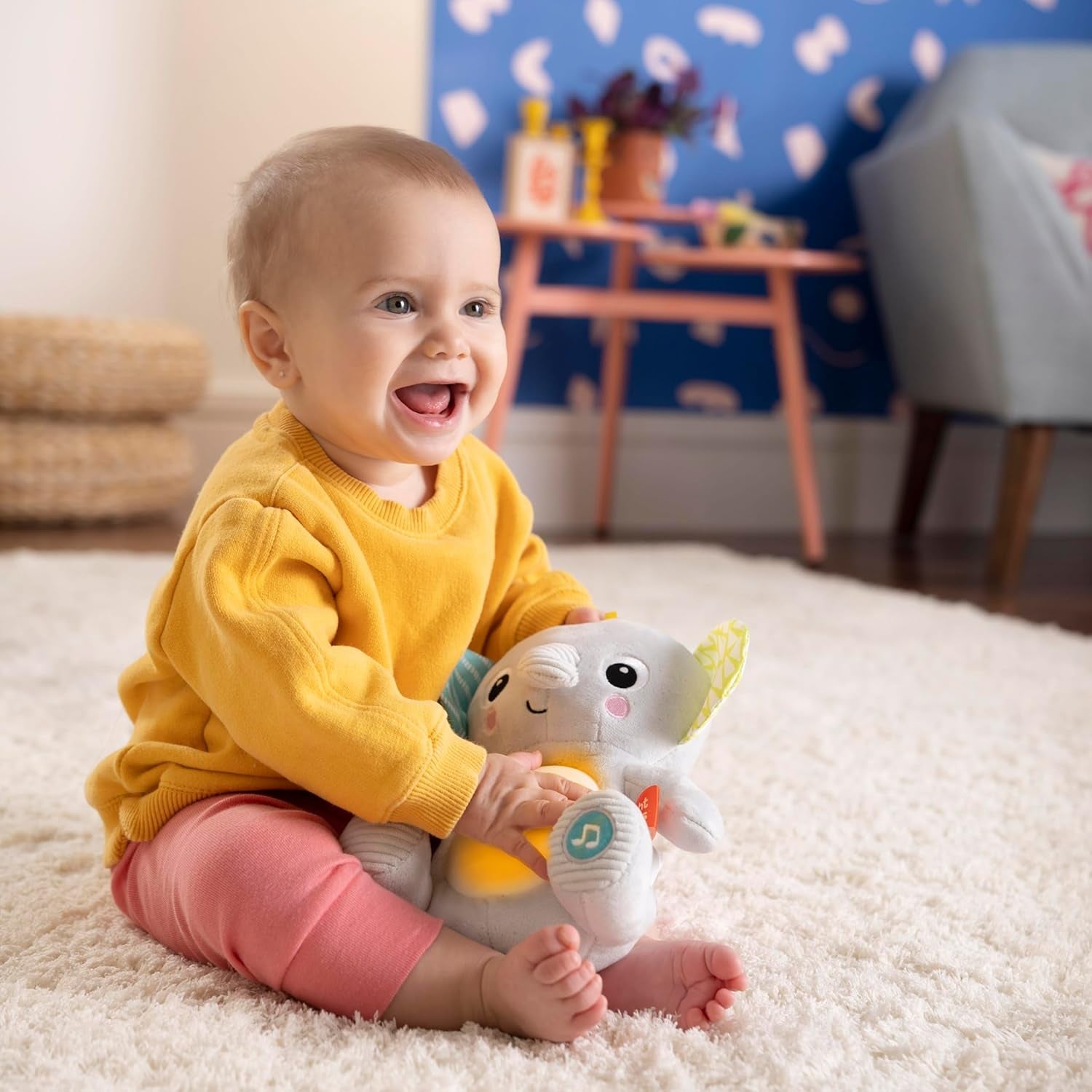 Bright Starts, Elefante bebé Hug-a-bye con luces, canciones, diferentes texturas y más, multicolor Juguetes Bebe Naty Shop