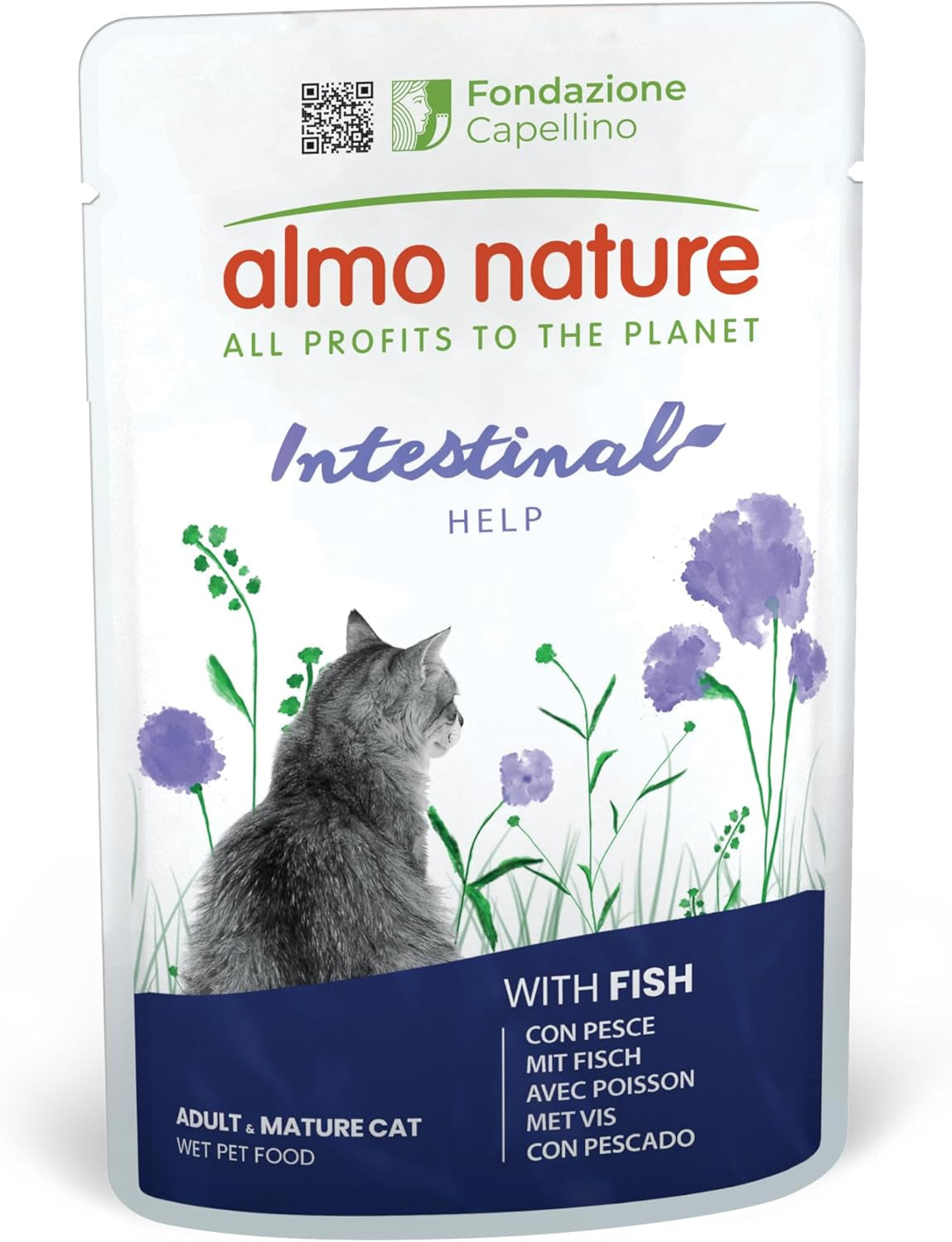 Almo Nature Functional - Intestinal Help - Comida húmeda para gatos adultos y maduros con intestinos sensibles - con pescado - favorece el microbioma - 70 g (paquete de 30)