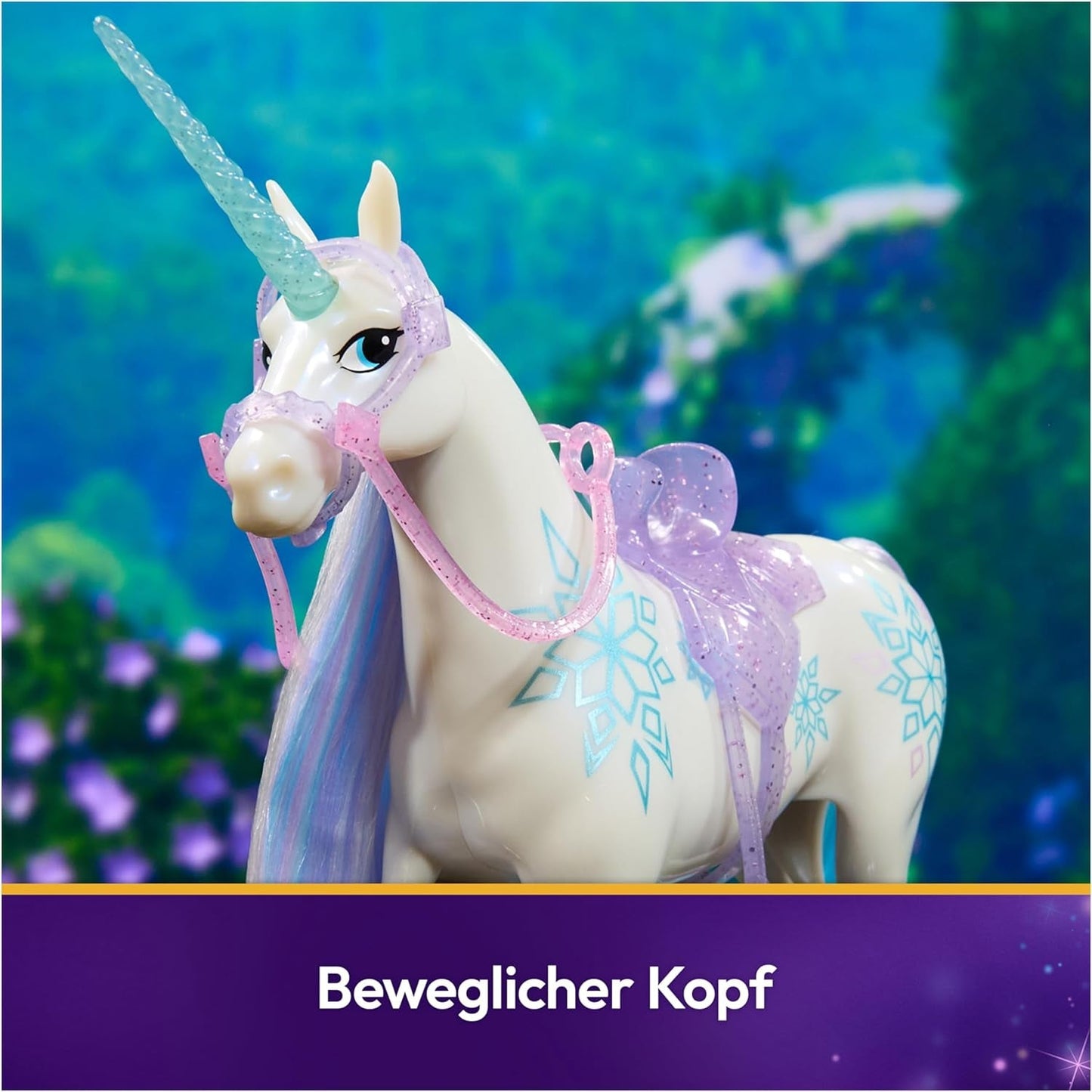 Unicorn Academy Unicorn Glacier: 28 cm de altura, el unicornio original de Netflix de Layla con melena y cola reales, brida, silla y cepillo extraíbles, para edades de 4 años en adelante