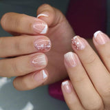 Juego de Uñas Postizas Adhesivas - Uñas Postizas Francesas - 24 Piezas Diseño Cuadrado Corto Blanco Rosa Degradado Uñas Artificiales Manicura Bailarina (Degradado Rosa Corto)