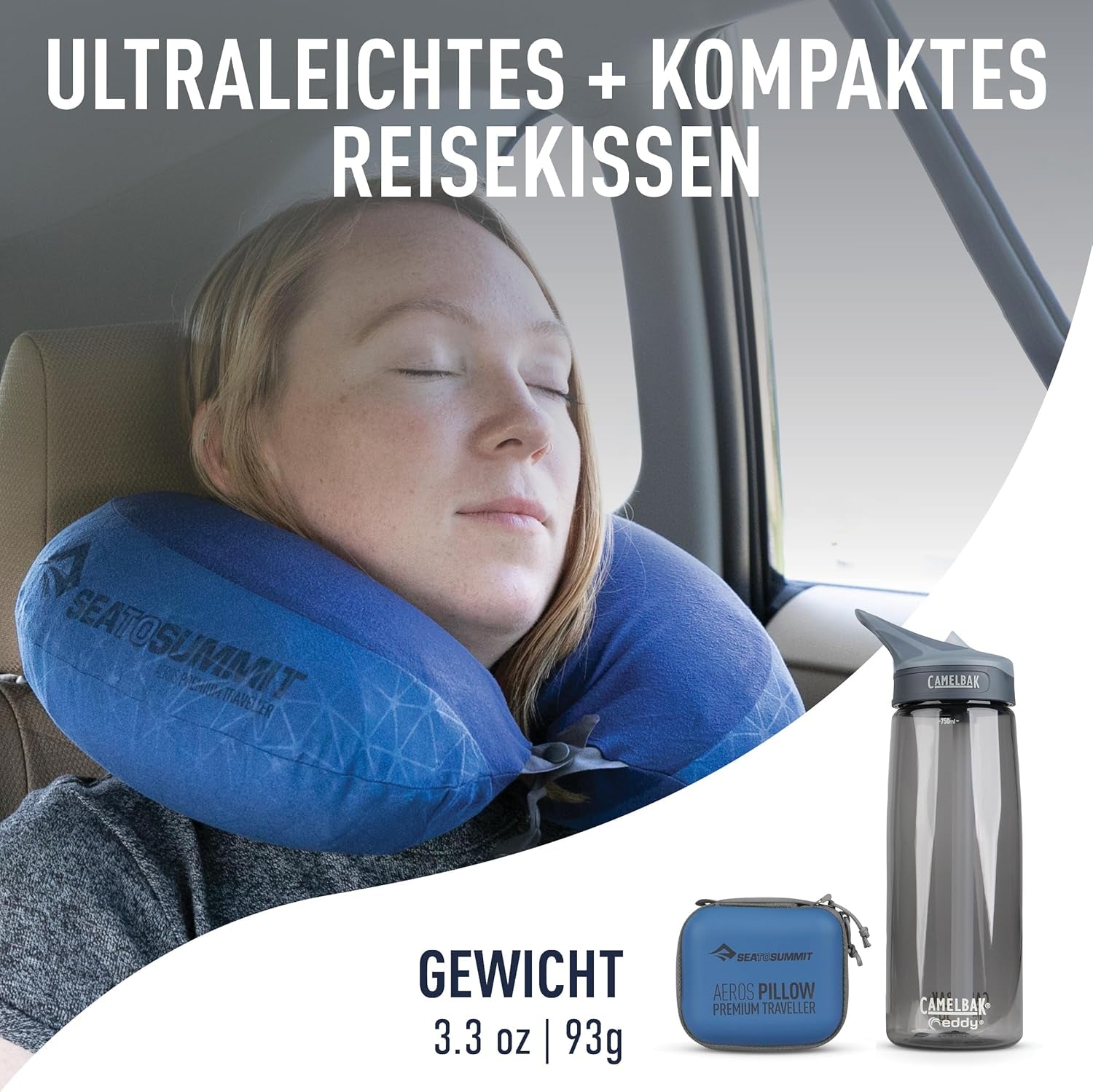 Sea to Summit - Almohada de apoyo lumbar Eros Premium - Almohada de apoyo inflable - Alivio de espalda - Material de poliéster 50D - Bolsa de viaje compacta - Servicio, viajes y excursiones en coche - Azul marino - 93g