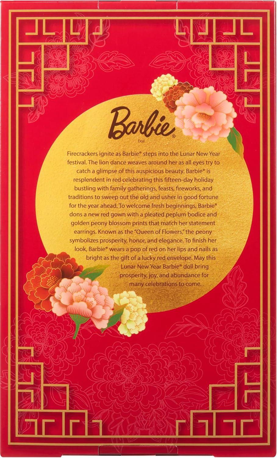 Muñeca Barbie Signature del Año Nuevo Lunar con vestido rojo y juguete de colección de peonías doradas JJX83