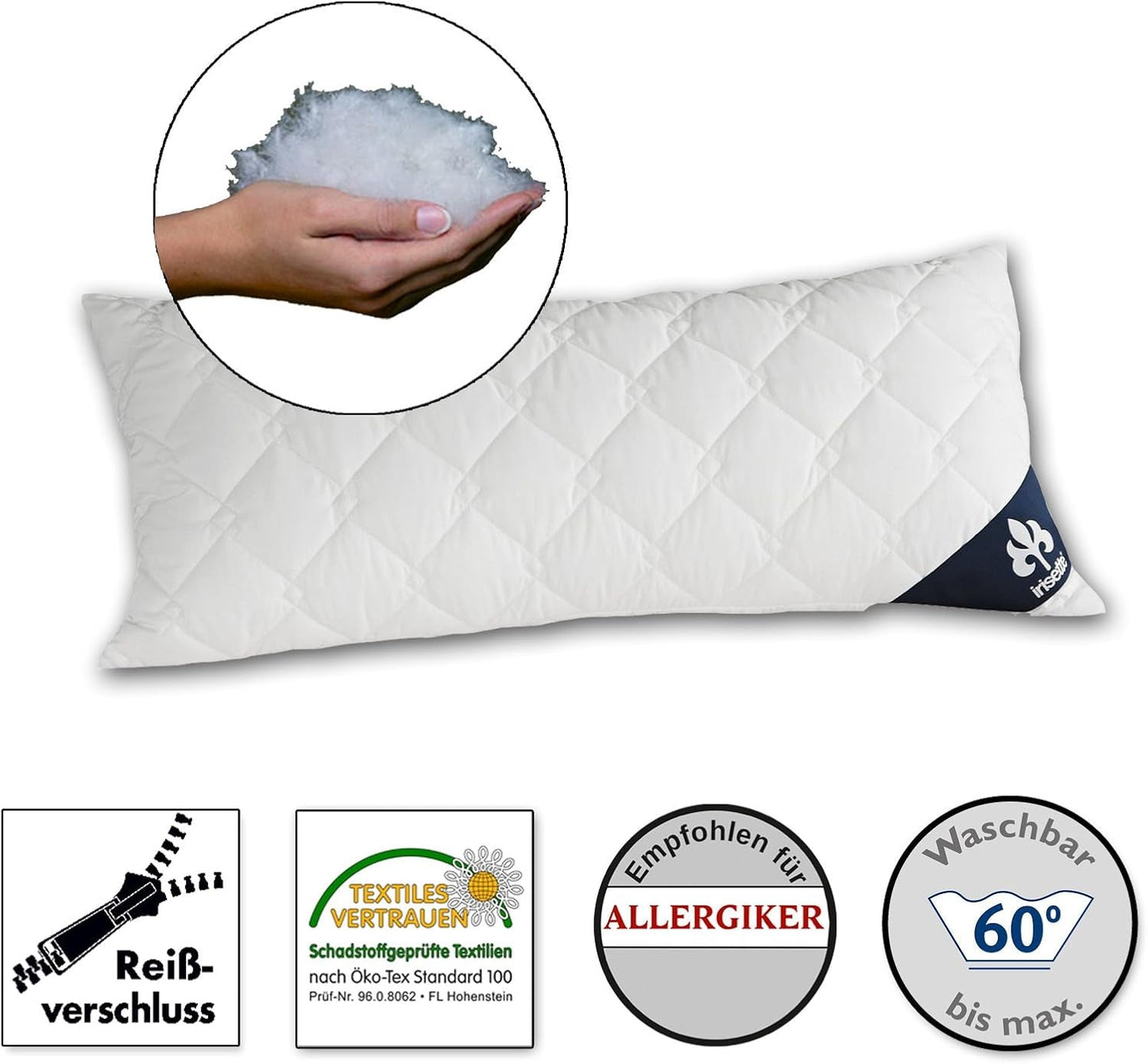 Almohada Irisette Micro Thermo - Fabricada en Alemania - Almohada con funda extraíble de microfibra suave, 40 X 80 Cm, certificación Ã-ko-Tex Almohadas estándar Naty Shop Individual 1 paquete-40 X 80 Cm