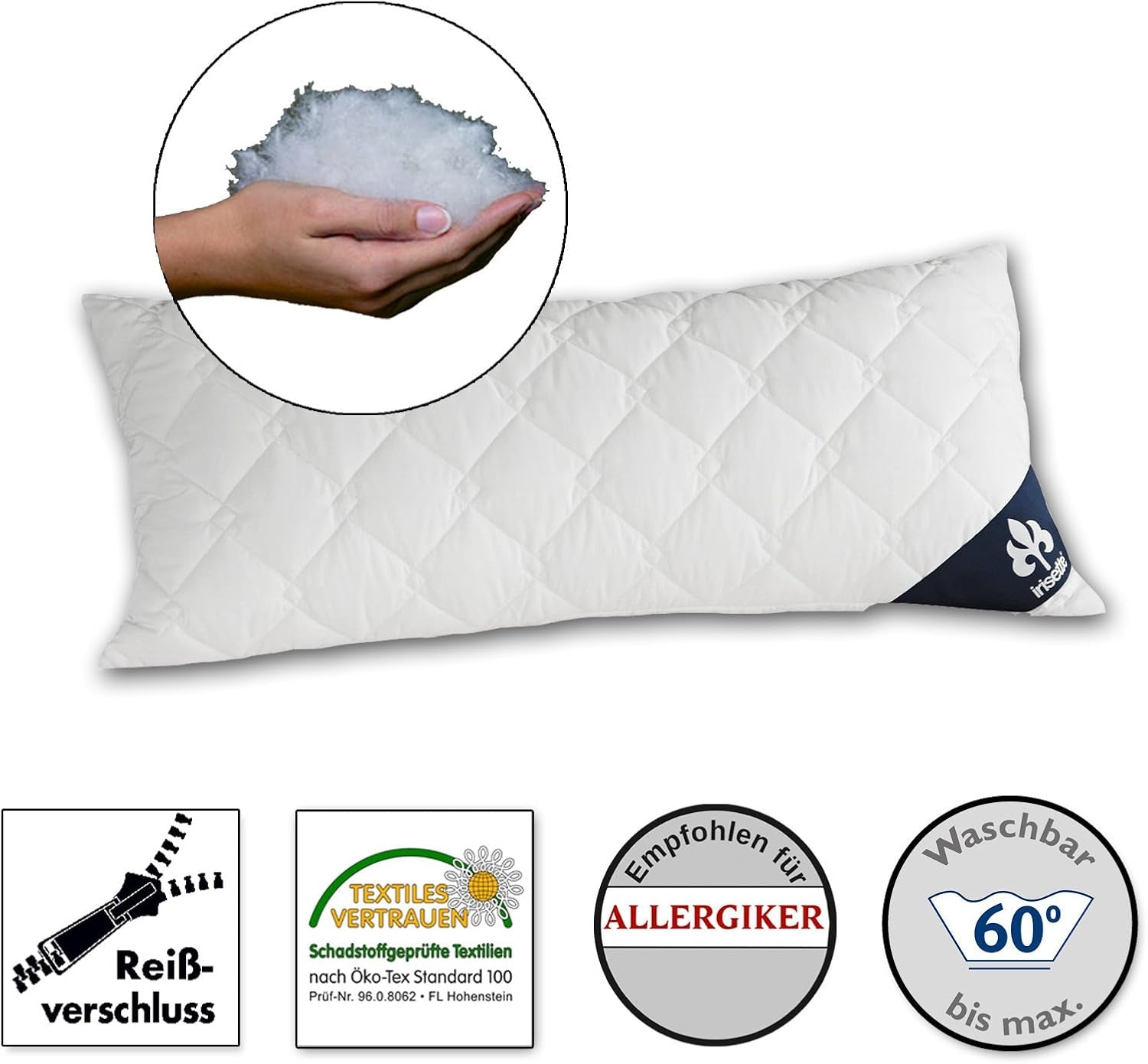 Almohada Irisette Micro Thermo - Fabricada en Alemania - Almohada con funda extraíble de microfibra suave, 40 X 80 Cm, certificación Ã-ko-Tex Almohadas estándar Naty Shop Individual 1 paquete-40 X 80 Cm