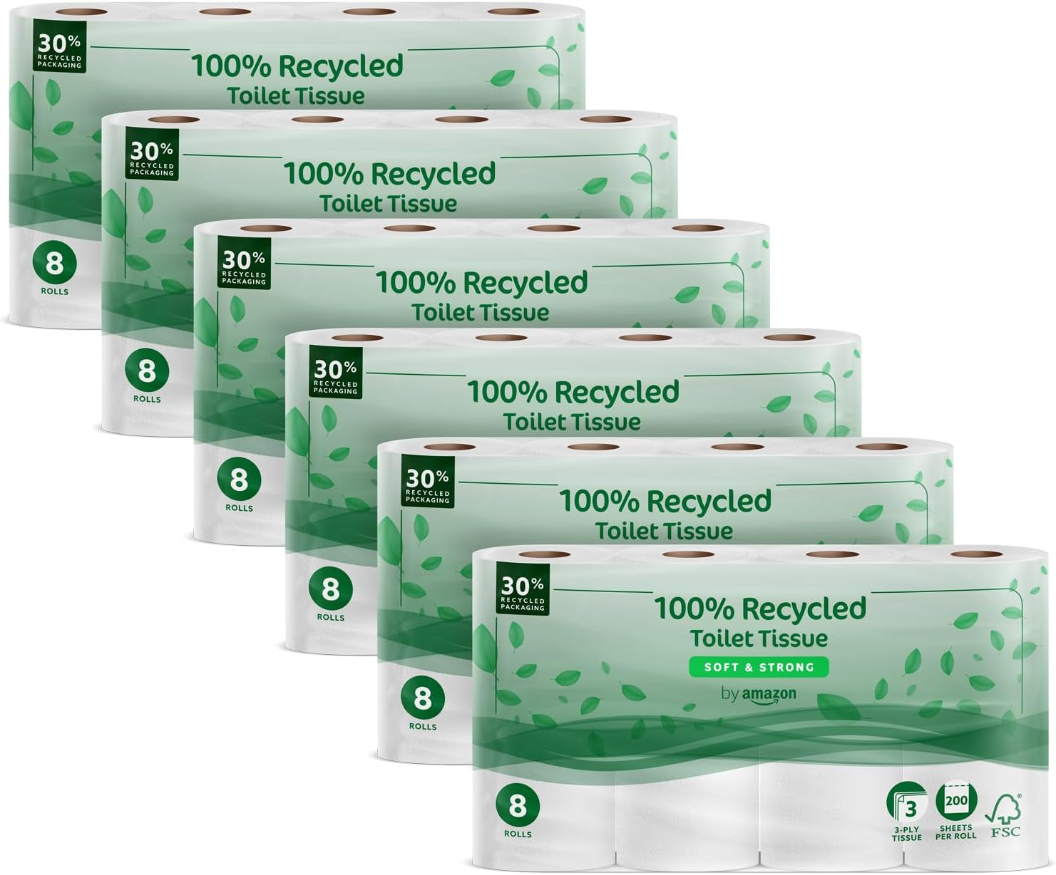 By Amazon Papel higiénico, acolchado de 3 capas, suave aterciopelado, 36 rollos (9 rollos, paquete de 4), 200 hojas por rollo, certificado Fsc