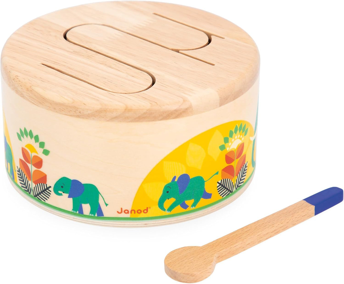 Janod - Gioia Drum - Tambor + tambor de madera FSC - Juego de roles y educación musical temprana - Acuarela - A partir de 18 meses, J07650 Bebe Toys Naty Shop