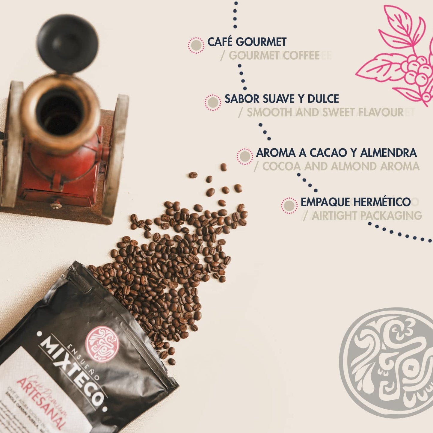 Granos de café arábica tostados | 500 g con toques de cacao y almendras | De un tostador de café tradicional | sabor delicado