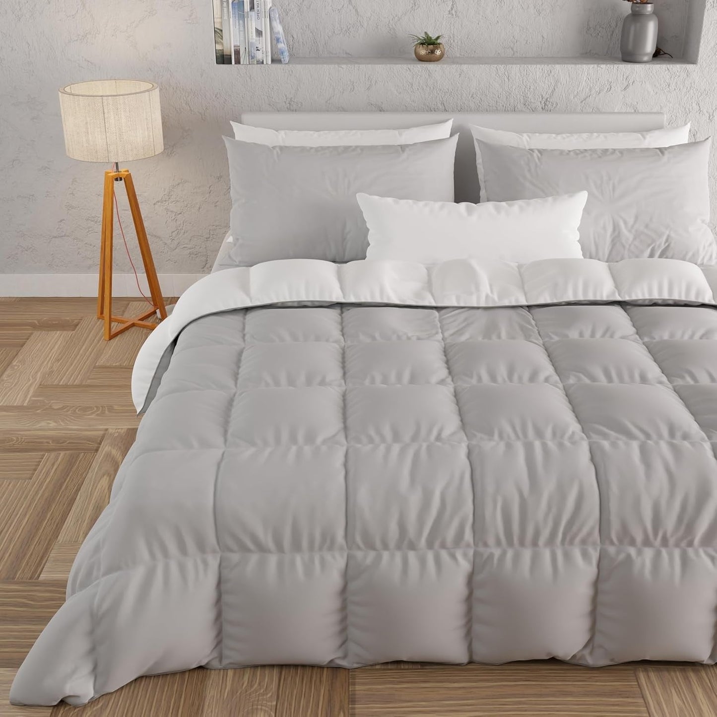 PETTI Artigiani Italiani - Manta de invierno para cama de matrimonio, maxi, monocromática, doble cara, blanco, gris, 100% Made in Italy Edredones y edredones Naty Shop