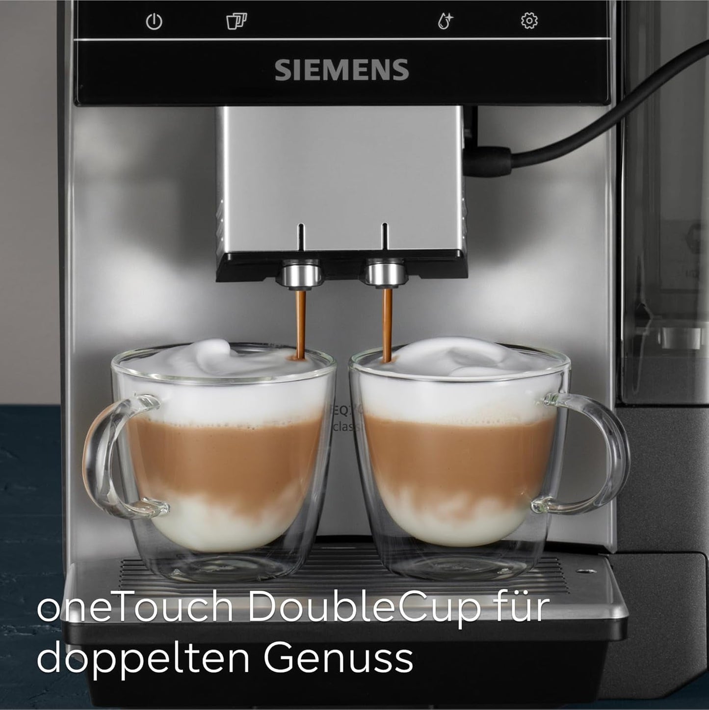 Cafetera espresso automática Siemens EQ700 classic TP715D01, control por aplicación, preparación en frío, pantalla táctil intuitiva, hasta 10 creaciones de café individuales como favoritas, limpieza automática con vapor, 1500 W, gris plateado