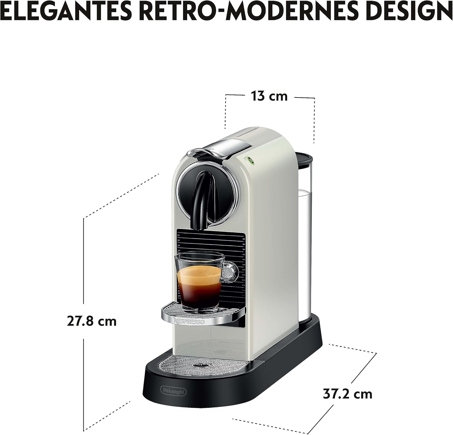 Nespresso EN167.W Cafetera espresso de cápsulas Citiz, bomba de alta presión y control de temperatura ideal, sin Aeroccino (espumador de leche), función de ahorro de energía, 1260 W, blanco crema, 37,4 x 11,9 x 25,5 cm