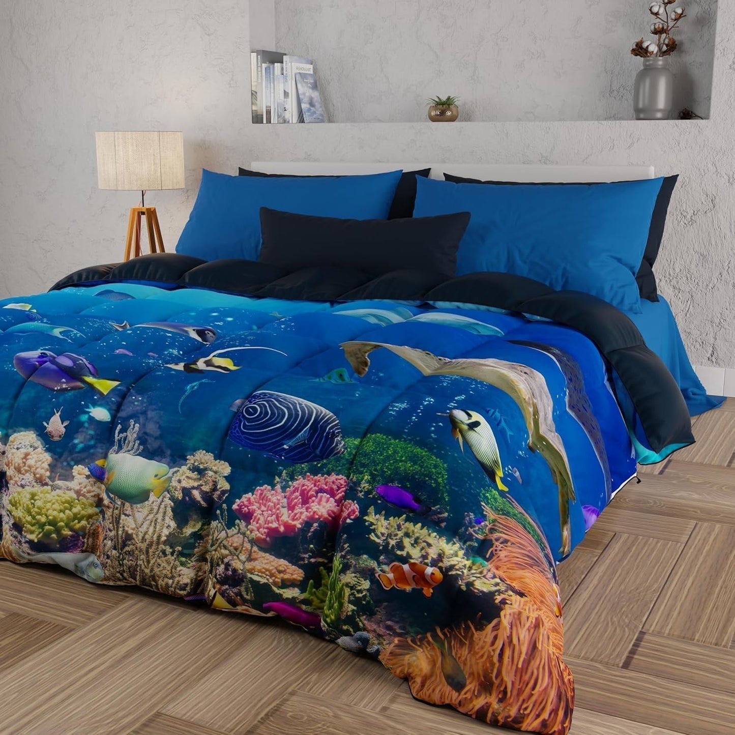 PETTI Artigiani Italiani Funda nórdica para cama de matrimonio, 100% Made in Italy, Aquarium Edredones y colchas Naty Shop