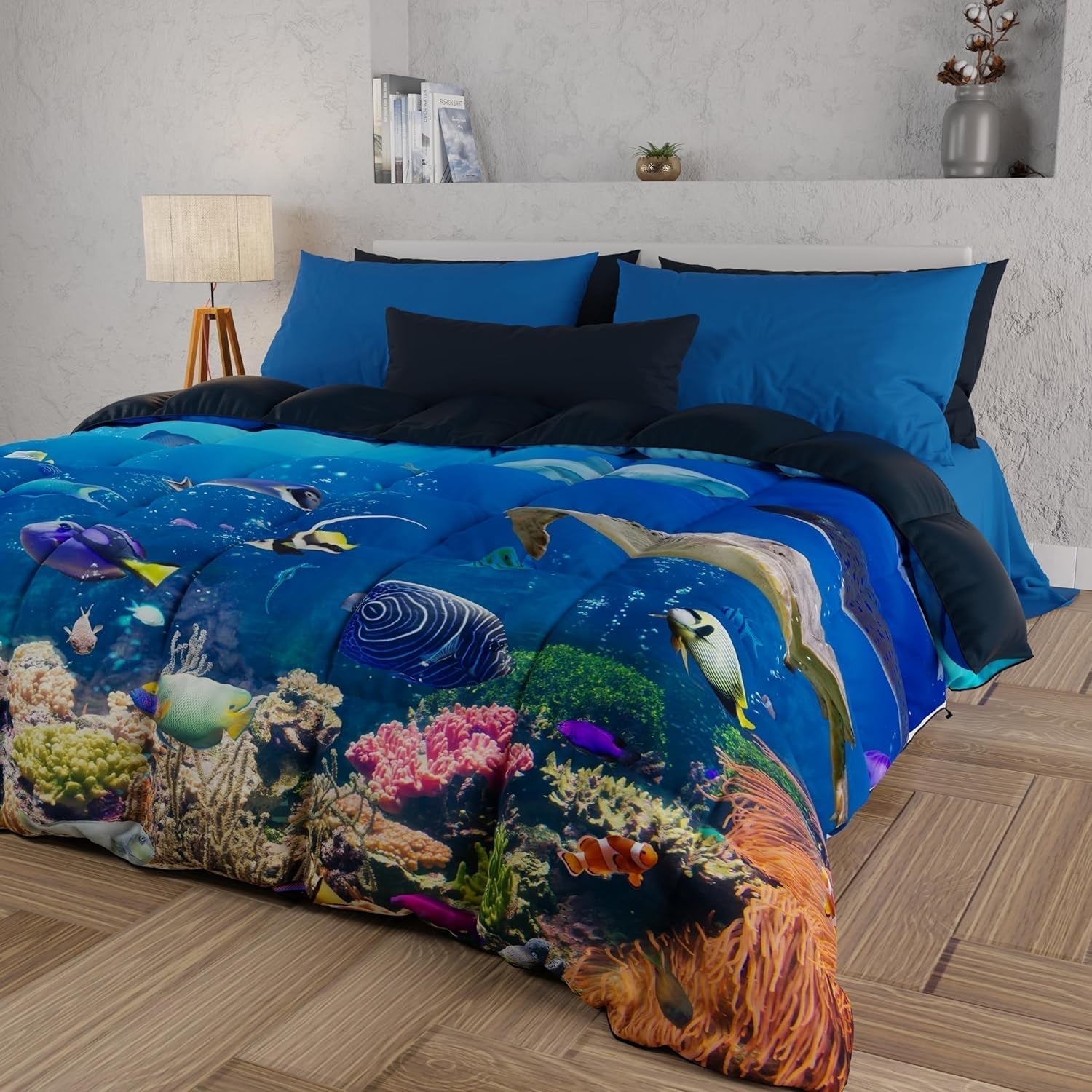 PETTI Artigiani Italiani Funda nórdica para cama de matrimonio, 100% Made in Italy, Aquarium Edredones y colchas Naty Shop