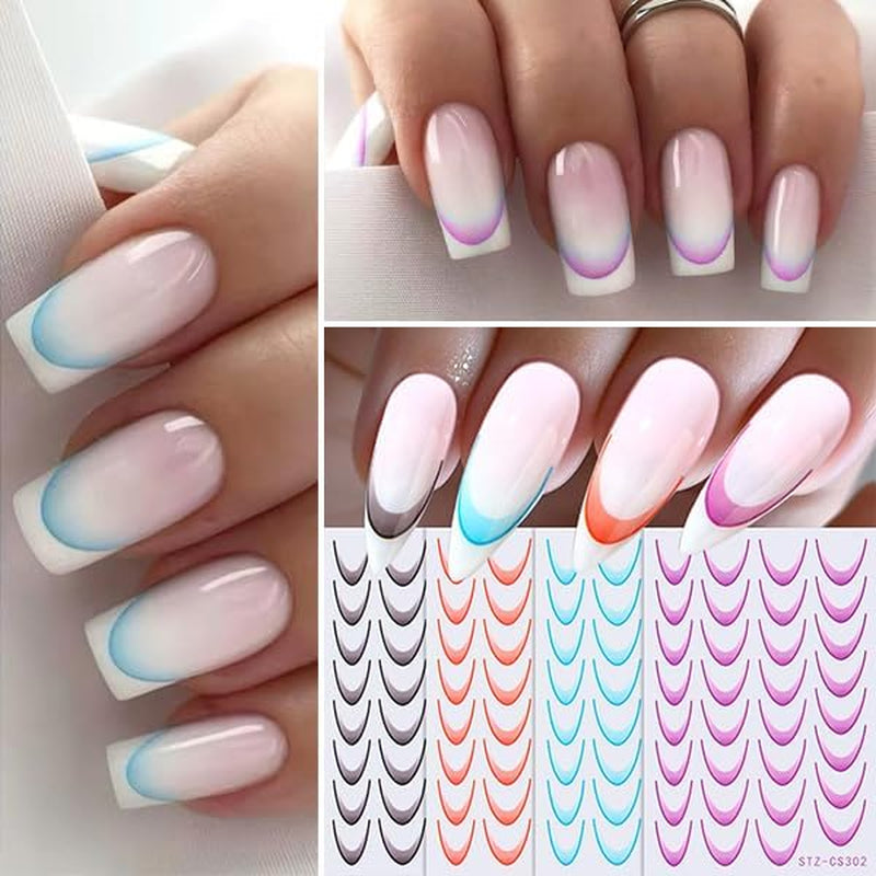 Nagelaufkleber con punta francesa - 6 Blatt Selbstklebende Nail Art Schablonen - Nagel Zubehör Und Dekoration
