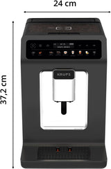 KRUPS Evidence One Cafetera espresso automática con manguera para leche, capuchino de un toque, 12 bebidas especiales, función de 2 tazas, pantalla a color, cafetera espresso, certificado TÜV, negra, EA895N10