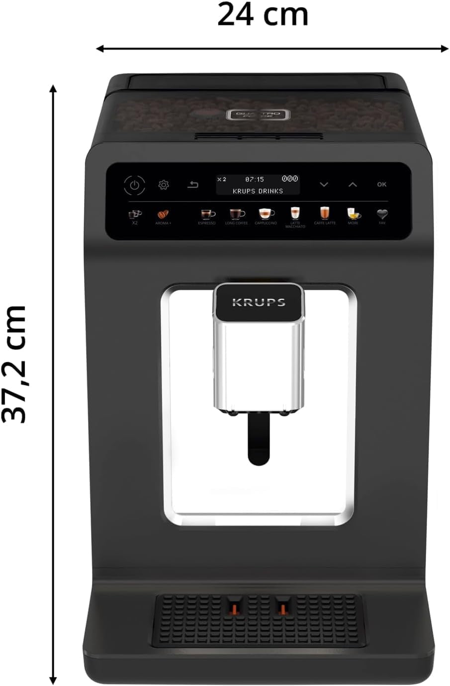 KRUPS Evidence One Cafetera espresso automática con manguera para leche, capuchino de un toque, 12 bebidas especiales, función de 2 tazas, pantalla a color, cafetera espresso, certificado TÜV, negra, EA895N10