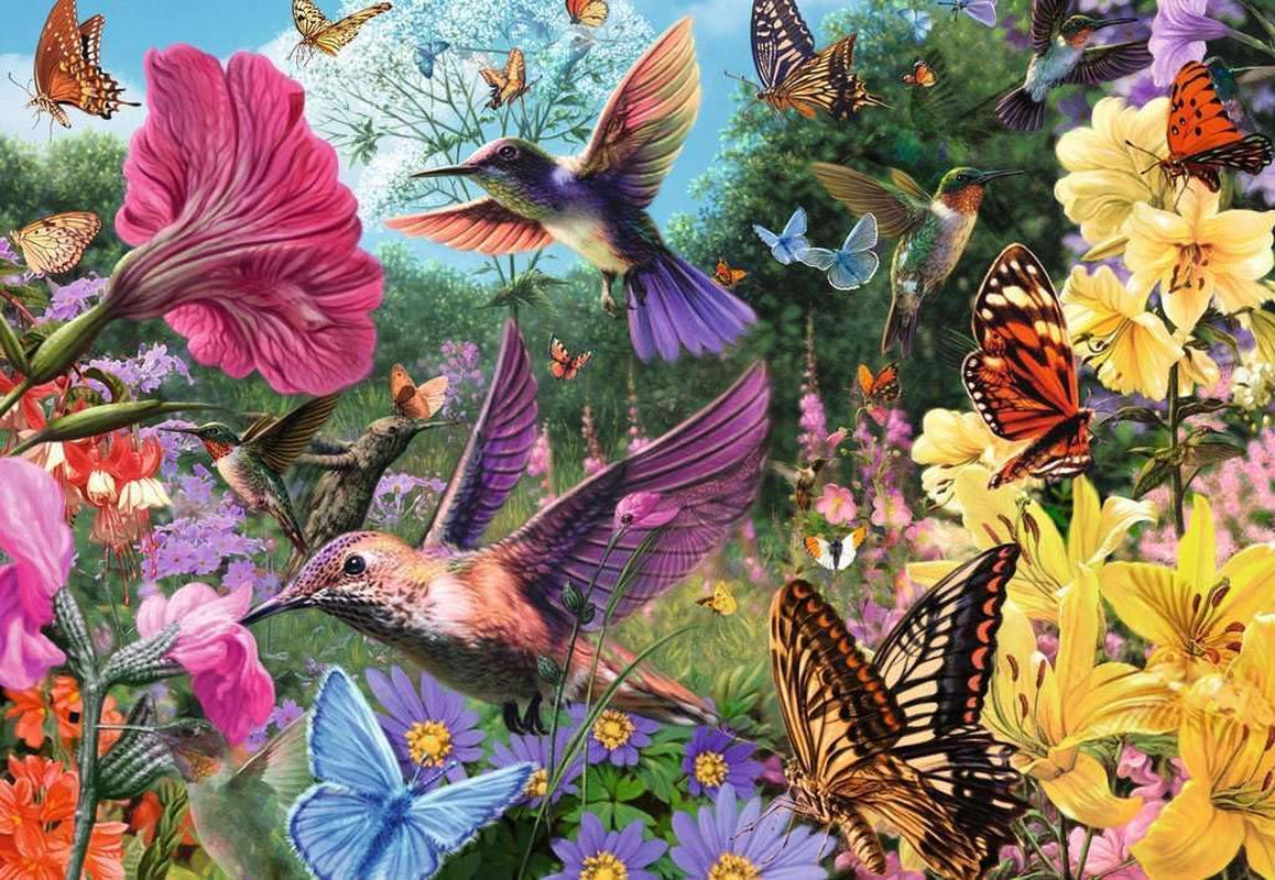 Ravensburger Puzzle 12001369 - Colibríes y Mariposas - Puzzle de 200 Piezas para Personas Mayores y Mayores con Piezas más Grandes, Agarre, Plantilla de Imagen Grande y Base de Puzzle Puzzle Naty Shop