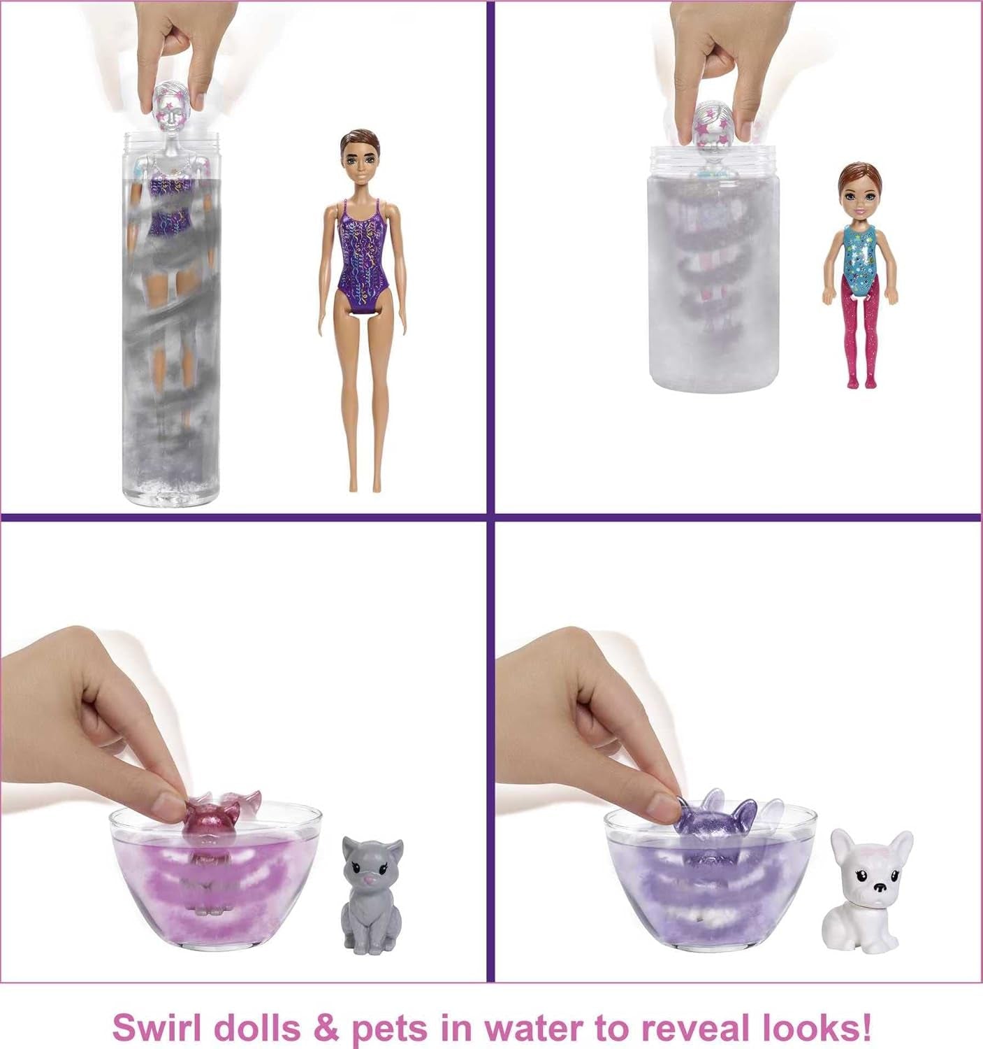 Barbie GXJ88 - Fiesta Sorpresa con Revelación de Color, +50 Sorpresas: 1 Muñeca, 1 Muñeca Chelsea, 2 Animales, 6 Cambios de Color, Accesorios y Más, Set de Fiesta de Baile, Juguete de Regalo para Niños de 3 años en adelante