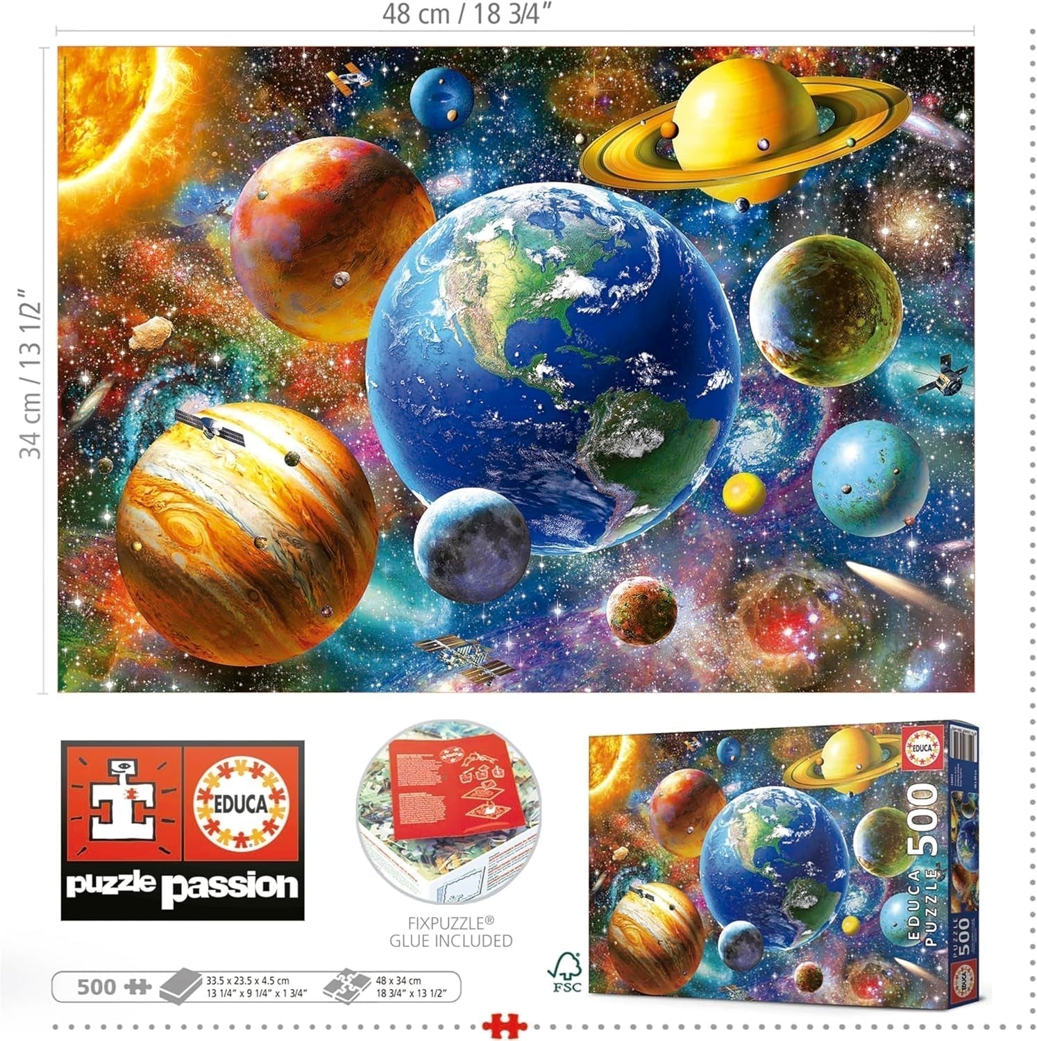Educa - Puzzle 500 piezas para adultos | Sistema solar, puzzle de 500 piezas para adultos y niños a partir de 11 años, planetas, espacio, espacio (18449) Puzzle Naty Shop