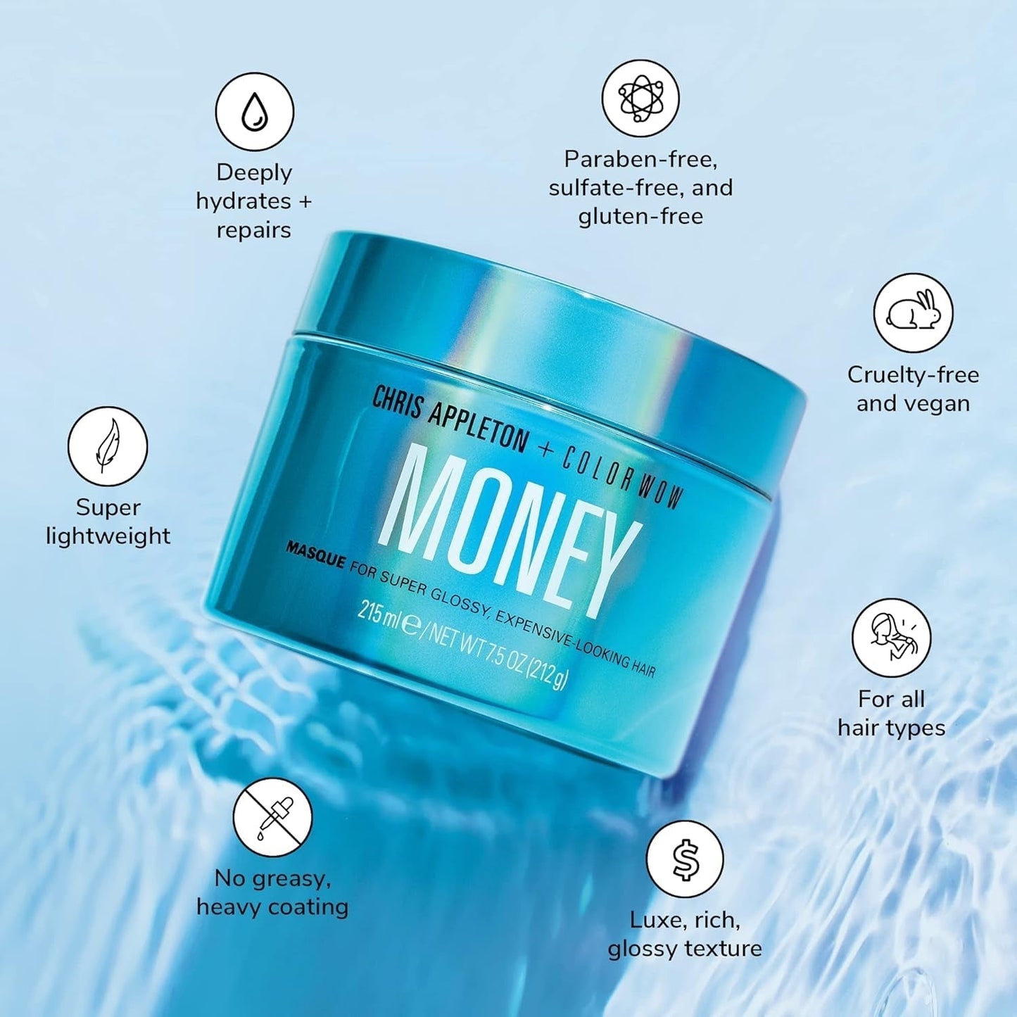 COLOR WOW Mascarilla Capilar Hidratante Money 215 ml - mascarilla para cabello seco y dañado, hidratación capilar - cuidado y protección térmica del cabello, azul Mascarilla capilar Naty Shop