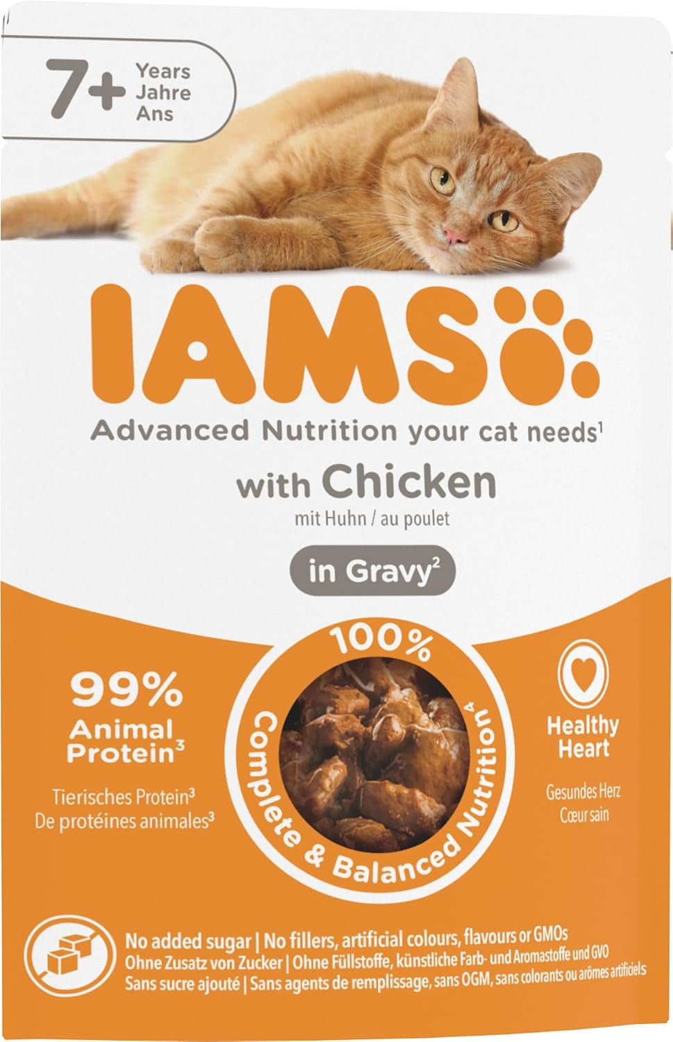 IAMS Delights Comida húmeda para gatos con pollo en salsa para gatos mayores de 7 años y más - Tamaño de prueba, bolsa individual, 1 x 85 g