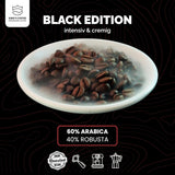KING'S COFFEE - EDICIÓN NEGRA - 1 kg de granos de café de crema intensa - Café de baja acidez - Tostado en pequeños lotes de Italia - Fuertes granos de espresso Arábica (mezcla) para máquinas totalmente automáticas y con portafiltro