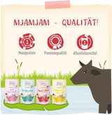 MjAMjAM - Comida húmeda premium para gatos - Wellness Pack Carne de vacuno, paquete de 12 (12 x 125 g), sin cereales y con carne extra