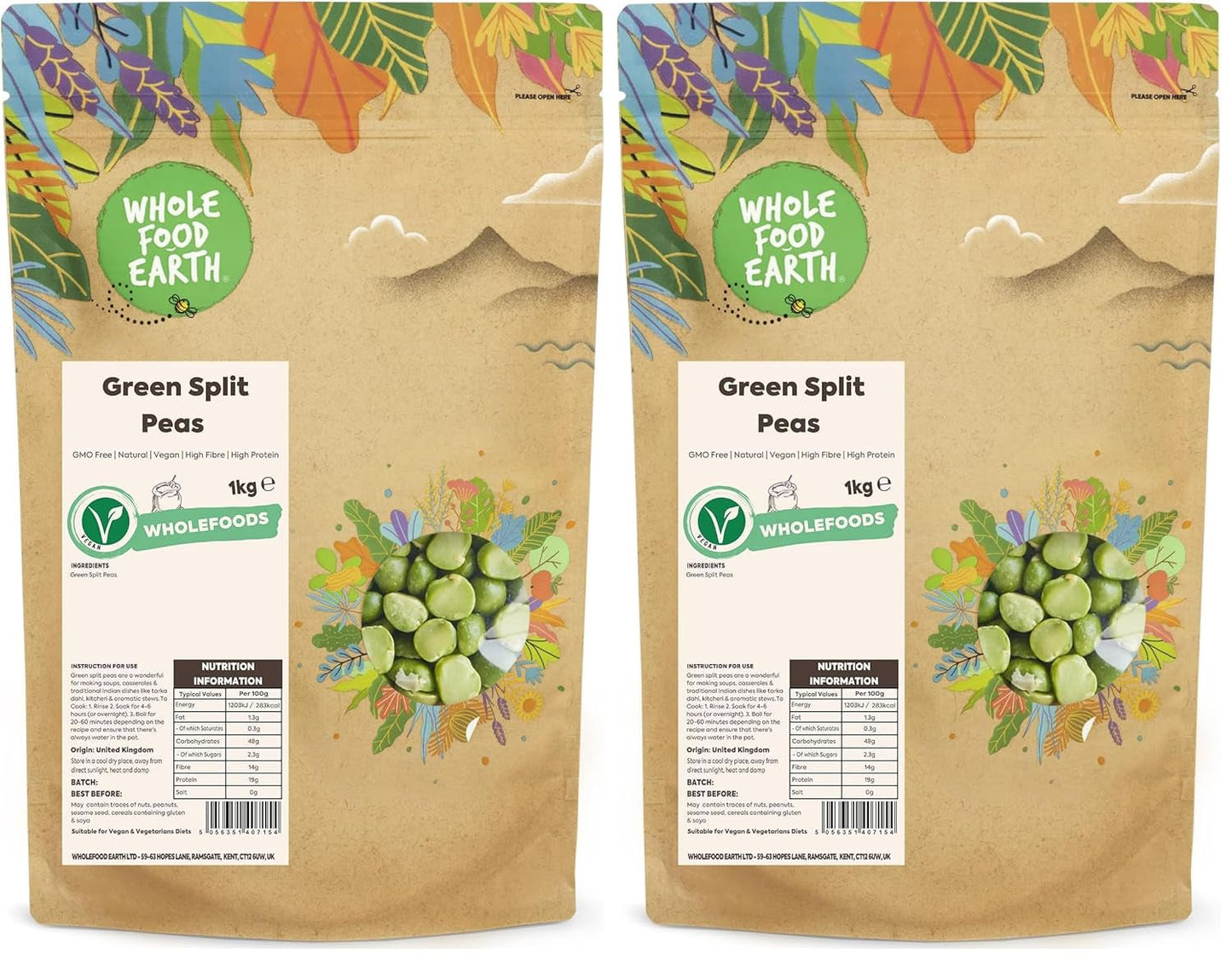 Guisantes verdes partidos orgánicos de Wholefood Earth – 1 kg