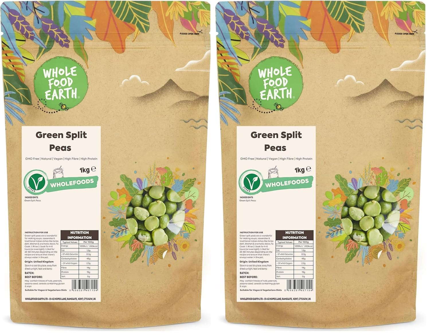 Guisantes verdes partidos orgánicos de Wholefood Earth – 1 kg