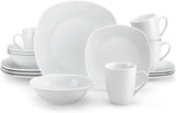 MALACASA Vajilla para 4, Vajilla de Porcelana Blanca de 16 Piezas, Vajilla Moderna con 4 Platos Llanos, Platos de Postre, Platos y Tazas Suma, Serie ELISA