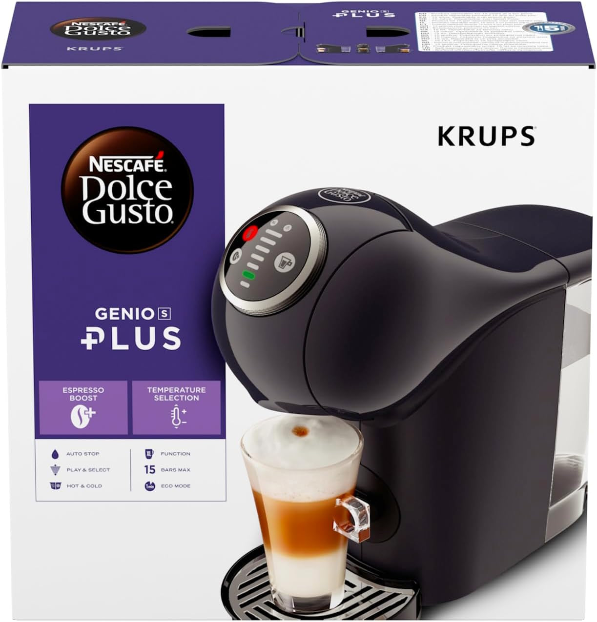 NESCAFÉ Dolce Gusto Genio S Plus de Krups, cafetera de cápsulas compacta, capacidad 0,8 litros, 1500 vatios, aviso automático de descalcificación, gris espacial, KP340B