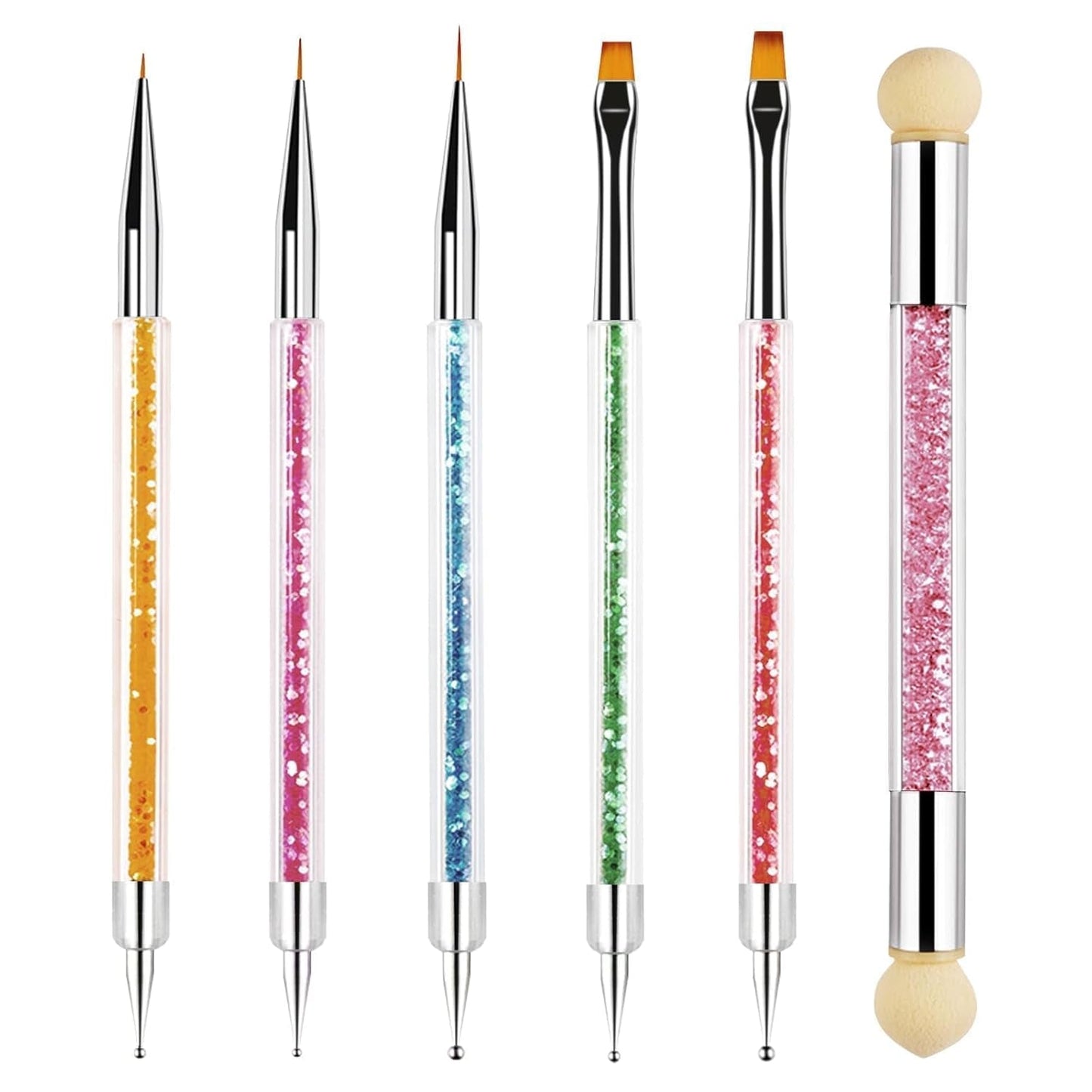 Sularpek 6 piezas Pinsel para uñas, Pinsel para decoración de uñas, Pinsel para diseño de uñas, Juego de pinsel para uñas, Herramientas para puntear uñas con 1 aplicador de pincel de esponja, Zubehör para diseño de uñas DIY