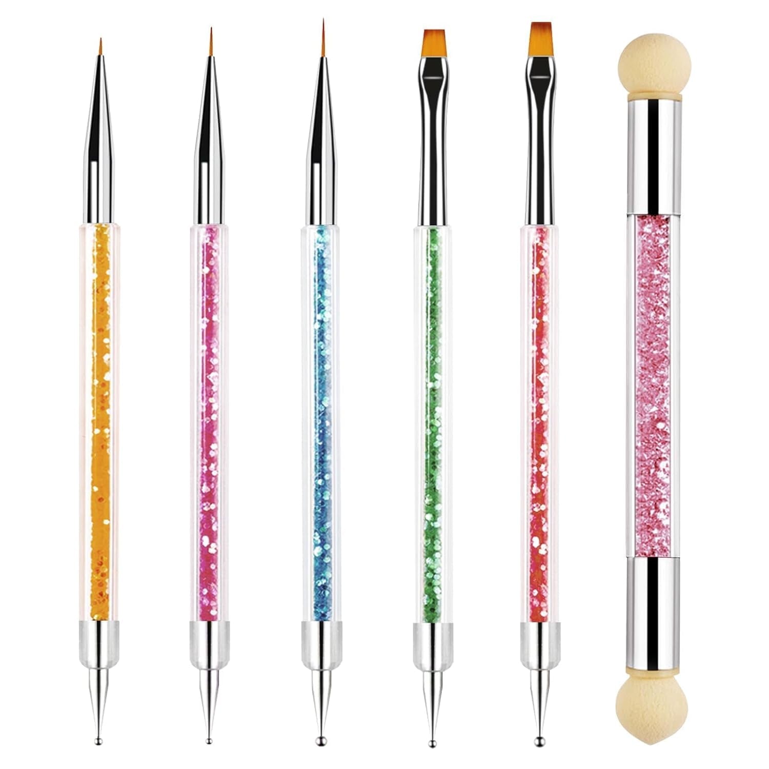 Sularpek 6 piezas Pinsel para uñas, Pinsel para decoración de uñas, Pinsel para diseño de uñas, Juego de pinsel para uñas, Herramientas para puntear uñas con 1 aplicador de pincel de esponja, Zubehör para diseño de uñas DIY