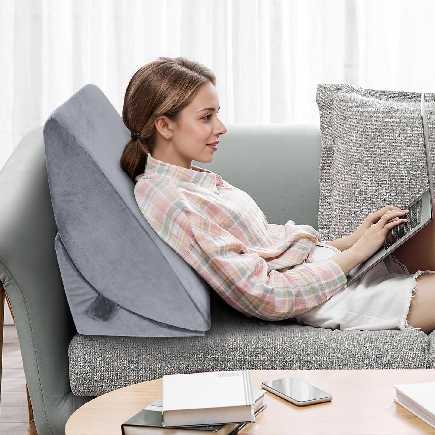 Almohada de plumas ajustable de espuma de alta densidad, almohada ergonómica para la espalda para cama y sofá, almohada de lectura antirreflujo para dormir, jugar, mirar televisión (pesada)