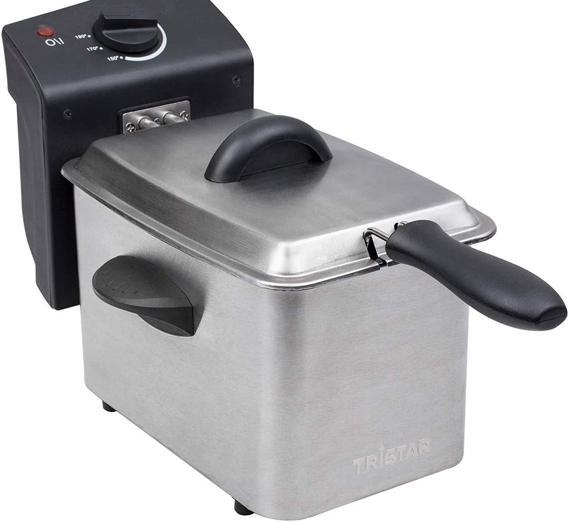 Freidora Tristar de acero inoxidable - Con 2 litros de capacidad, función zona fría y termostato regulable hasta 190°C, FR-6919, plateada Electrodomésticos Naty Shop