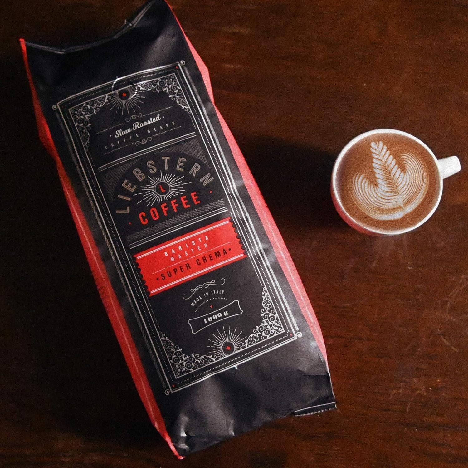 NUEVO | CAFÉ LIEBSTERN | Café en grano 1kg | SÚPER CREMA | Café con acidez extra baja | Los mejores granos de espresso para máquinas totalmente automáticas | Tueste medio con mucho sabor.