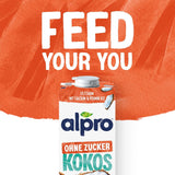 Alpro Kokosnussdrink ohne Zucker – Ohne Süßstoffe – Vegan und milchfrei – Von Natur aus lactosefrei und fettarm – Rico en calcio y vitaminas – 8 x 1 L