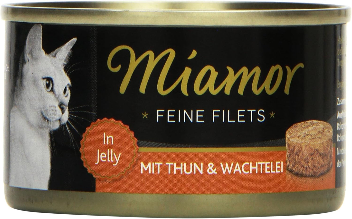 - Filetes finos en gelatina | Comida húmeda para gatos adultos con trozos de filete en gelatina. Alimento complementario enlatado bajo en grasas y sin aditivos | 24 x 100 g Atún y huevos de codorniz