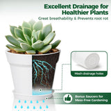 T4U Maceta de Plástico con Platillo de 16 cm, Juego de 6 Macetas de Plástico para Hierbas con Múltiples Orificios de Drenaje, Maceta Redonda para Plantas Suculentas de Interior y Balcón, Cactus, Blanco