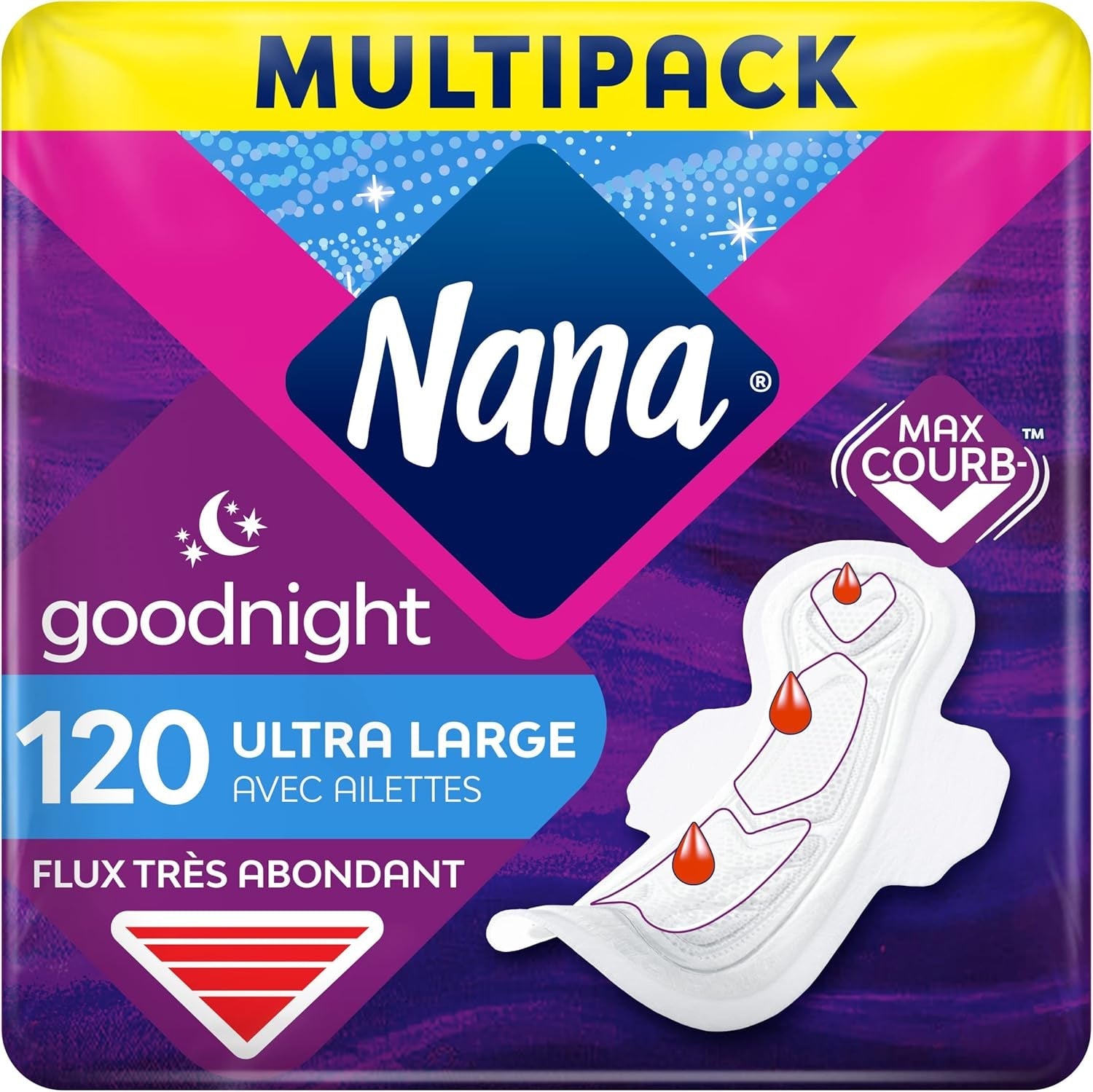 Compresas Sanitarias con Alas Ultra Goodnight - Flux Very Abondants - 10 toallitas en sobres individuales