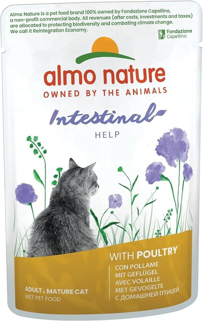 Almo Nature Functional - Intestinal Help - Alimento húmedo para gatos adultos y maduros con intestinos sensibles - con aves - favorece el microbioma - 70 g (paquete de 30)